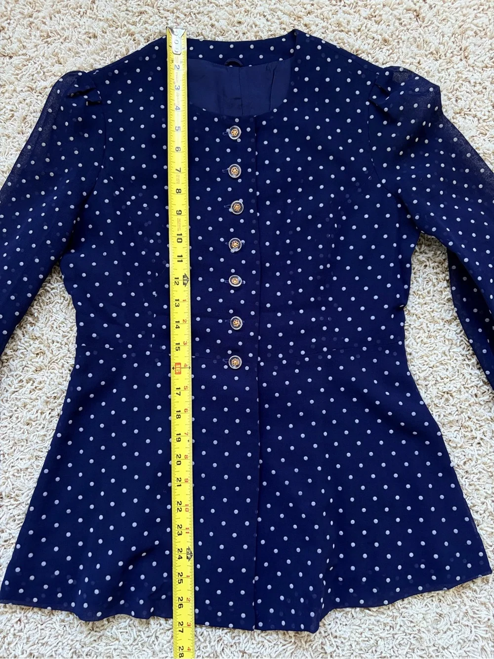 70’s Navy Polka Dot Sheer Peplum Skirt Suit Small Made in Japan